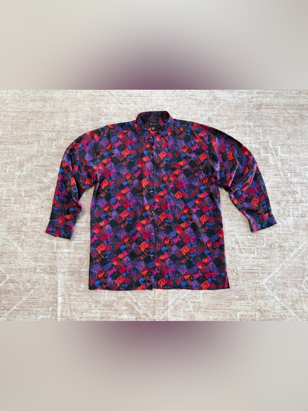 Vintage Reputation 100% Silk Men's Shirt XL Abstract Geometric Colorful 80s 90s